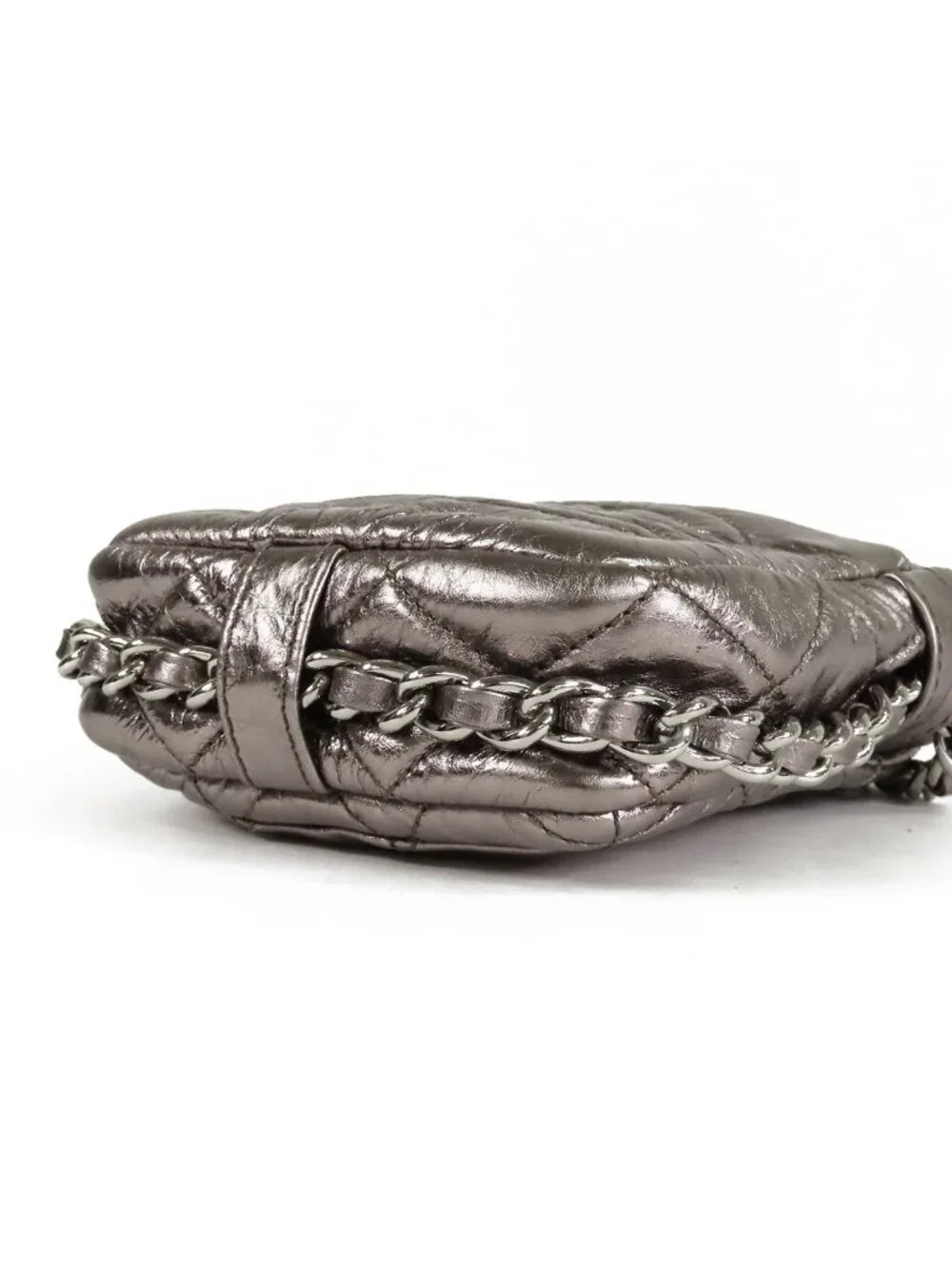 Chanel Quilted Chain Bag Metallic Silver Leather CC Logo Handbag
